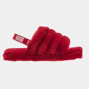 UGG KIDS FLUFF YEAH SLIDE ON GRADE SCHOOL LIFESTYLE SANDALS Red Ribbon, Size 6